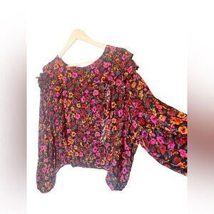 Wild Fable Ruffled Flowy Peasant Sleeved Floral Blouse